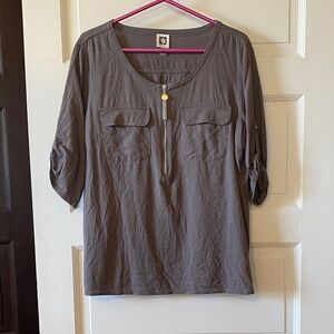 Anne Klein Linen-Blend Popover Blouse